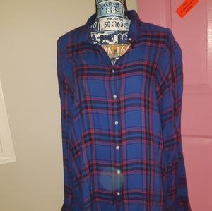 Banana Republic Royal Blue & Red plaid shirt Size XL Tall